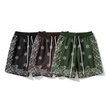 2026 New American-Style Trendy Retro Men's Sports Casual Shorts Paisley Pattern Five-Point Shorts Sports Basketball Shorts