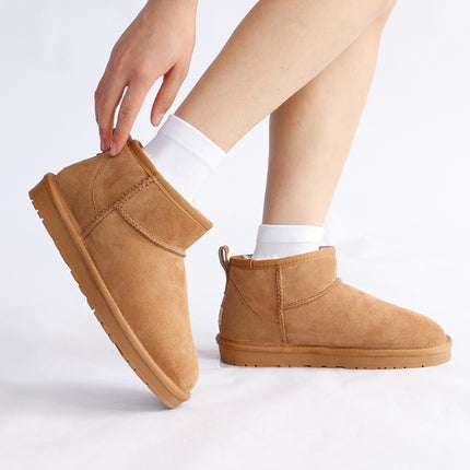 Classic Snow Boots Women's Mini Winter Non-slip Warm Sheepskin One-piece Flat Thickened Wool Snow Boots