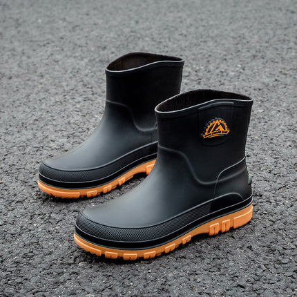 Cross-border Fashion PVC Casual Fashion Short Barrel Rain Boots Men's Waterproof Winter Cotton-added Adult Non-slip Men's Water Shoes