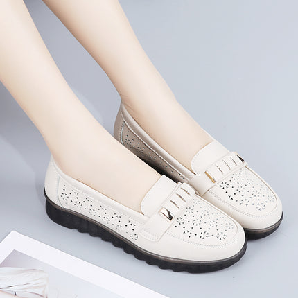 Mom's Shoes 2025 Summer Middle-Aged Leather Shoes Flat Shoes Cloth Shoes Women's Middle-Aged and Elderly Sandals