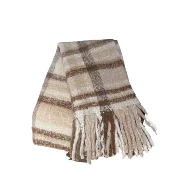 Maillard Green Plaid Scarf 2025 New Autumn and Winter Women's Retro Versatile Thickeneded Warm Shawl Scarf