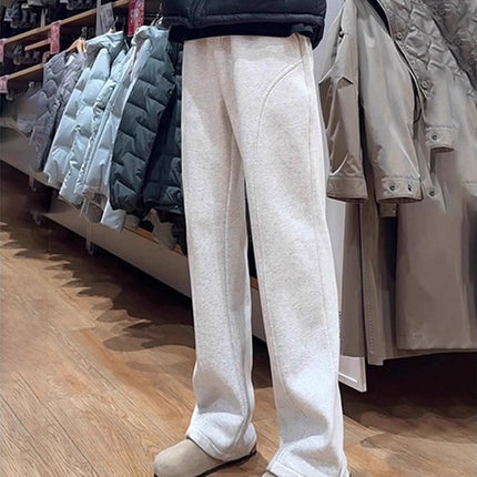 White-Gray Flared Sweatpants for Men, Spring and Autumn, Tall, Extended Length, Straight-Leg, Drapey, American-Style, Cropped Casual Pants