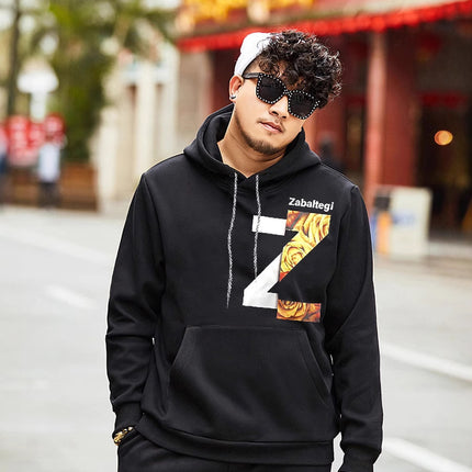 Large size fat brother fat guy plus fat plus size printed 400kg jacket T-shirt with velvet hoodie sweater men's winter