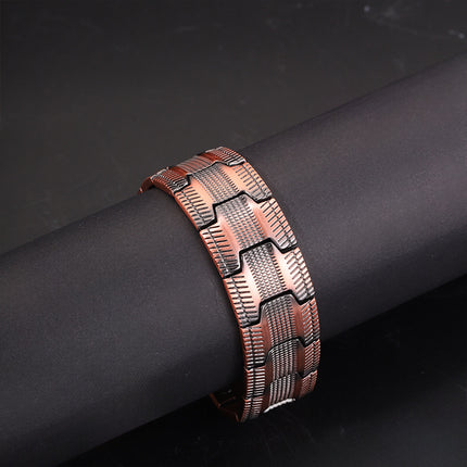 Cross-Border Hot-Selling Retro Wide Version Red Copper Magnet Bracelet Men's European and American Fashion Three-Row Magnet Striped Bracelet Wholesale
