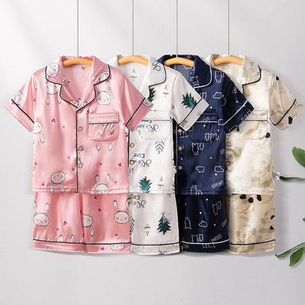 Children's Home Suit Summer Thin Boys and Girls Short-sleeved Cropped Pants Air-conditioning Suit 3-8 Children's Pajamas