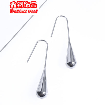 in stock Europe and the United States cross-border simple stainless steel water drop earrings women retro temperament personality long ear hanging jewelry wholesale