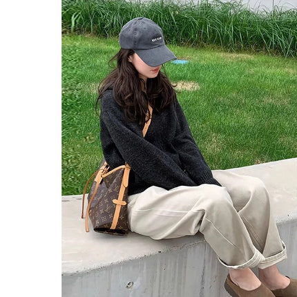khaki Straight Leg Jeans Women's Trendy All-match New Arrival Loose High Waist Slimming Narrow Version Dosing Wide Leg Long Pants