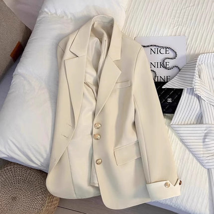 Trendy Cream White Blazer for Women Spring/Autumn 2024 New Korean Style Petite Versatile Suit Jacket