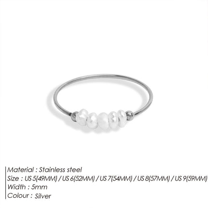 Cross-border Fashion Elegant Fashion Light Luxury Explosive Ring Jewelry Stainless Steel Plated 18K Natural Freshwater Pearl Ring