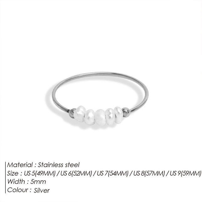Cross-border Fashion Elegant Fashion Light Luxury Explosive Ring Jewelry Stainless Steel Plated 18K Natural Freshwater Pearl Ring