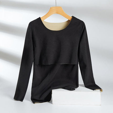Breastfeeding Autumn Jacket One-Piece Women's plus size Autumn and Winter fleece-lined Pregnant Women's Thermal Underwear Postpartum Maternity Clothing