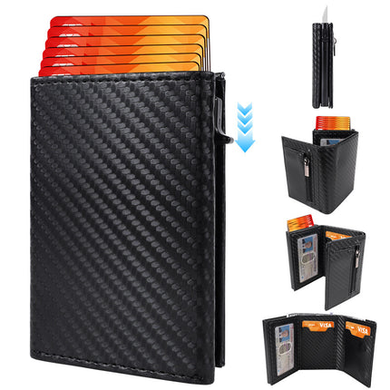 Cross-Border Rfid Anti-Theft Magnetic Automatic Pop-Up Side Push Card Holder Pu Leather Men's Multi-Card Slot Card Holder