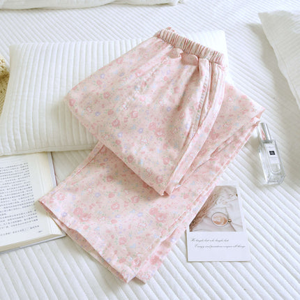 Pure Cotton Gauze Pajamas Spring and Summer Cotton Printed Casual Loose Large Size Women's Pants Can Be Worn Outside Home Pants