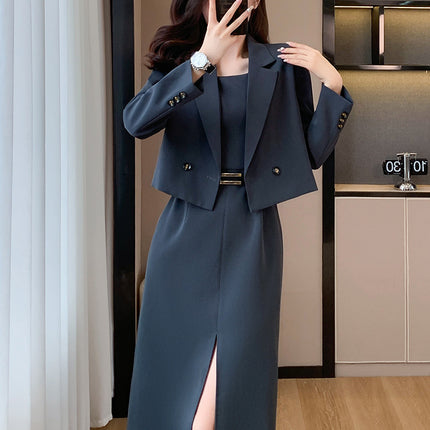 Spring and Summer Casual Temperament Advanced Sense Fried Street Foreign Style Goddess Fan Professional Suit Sling Dress Two-piece Suit Women