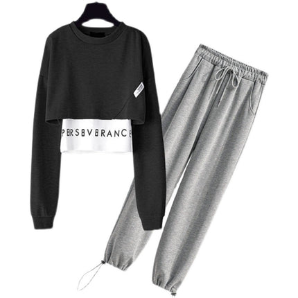 Fried Street Age-reducing Western Style Three-piece Suit Women's 2021 Spring Fashion Short Sweater Sports Casual Trendy Pants