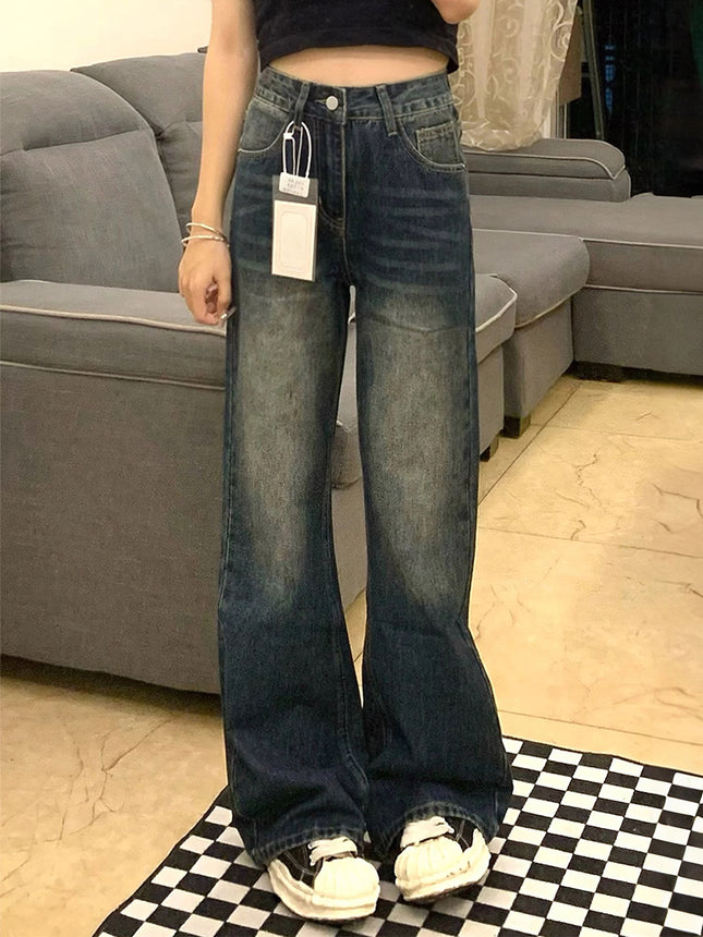 Vintage Flared Jeans for Women, Autumn New Style, Plus-Size, Pear-Shaped Figure, High-Waisted, Loose, Slimming, Wide-Leg Pants
