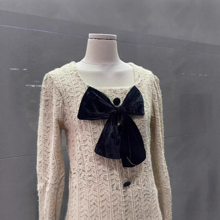 2024 Spring and Summer New Retro Square Collar Brushed Lace Bow Short Slim Slim Long-Sleeved Shirt Top