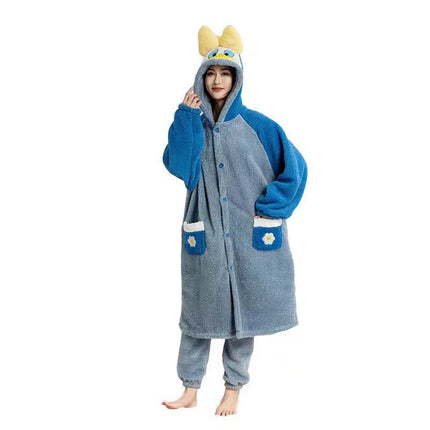 Autumn and winter coral fleece parent-child big strawberry nightgown thickened high quality couples home clothing Donald duck a generation of hair