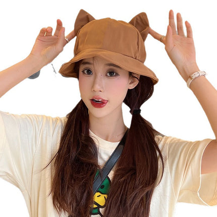 New Sunshade and Sunscreen Cap Women's Fashion Cute Cat Ears Outdoor UV Protection All-match Small Fisherman Hat