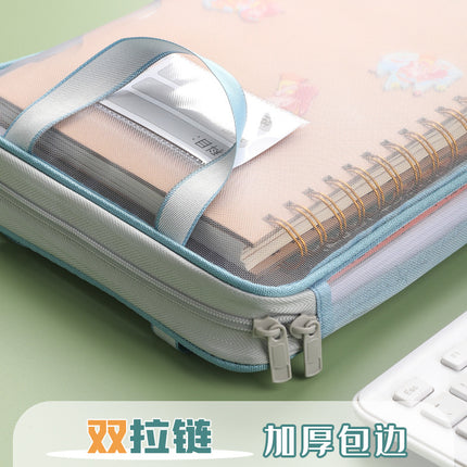 L-Shaped Satchel Subject Bag, Transparent File Storage Bag, Multi-Layer Zipper Mesh Large Opening Handbag, Book Bag
