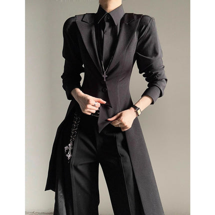 New Neutral Style Suit with Waist and Extended Swallowtail Vest Shirt Slim Suit Gender-Neutral Wear Design