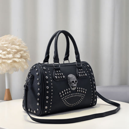 Pillow bag punk women's bag 2023 new Rivet casual soft leather skull women's bag large capacity portable messenger bag