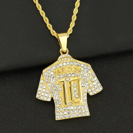 European and American Hip Hop Personality Trend Full Diamond MESSI No.10 Jersey Pendant Men's Twist Chain Long Necklace