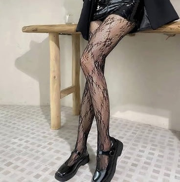 Cross-Border Fishnet Stockings Spring Summer Autumn Small Moon Pattern Hollow-Out Thin Lace Pantyhose Black Anti-Snag Tights