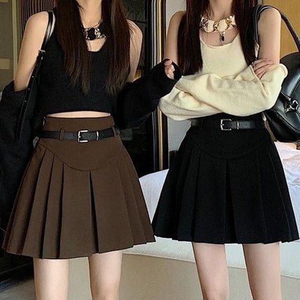 Grey Pleated Skirt Women's 2025 Spring New Spice Girl Retro High Waist Slim A- line Skirt Short Skirt Anti-light