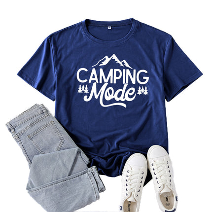 Amazon Supply Camping Mode Printed Short-Sleeved Women's Casual Summer Casual Loose Round Neck European Size