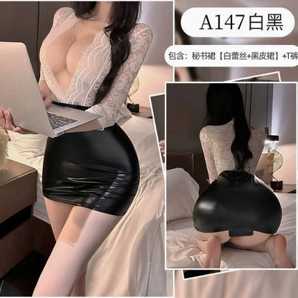 Sexy Pajamas for Women in Spring and Autum Small Breasts Home Clothes Lace High-End Hip Skirt Suspender Nightgown 2025 New Style