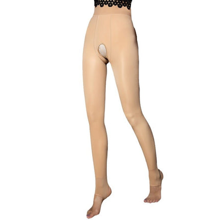 Flight Attendant Gray One-Piece Water-Glossy Open-Crotch Leggings for Women Autumn and Winter Fleece-Lined Warm Pantyhose Sexy No-Take-Off Large Size