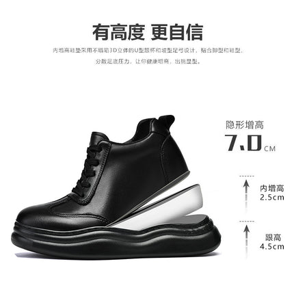Increased 8CM Men's Shoes Thick Sole Platform Shoes Increased 6CM Board Shoes Spring and Autumn Low-top Cowhide Retro sneaker