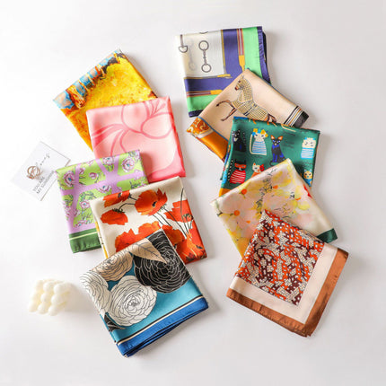 70cm Imitation Silk Square Scarf Fashion All-match Silk Scarf Professional Scarf Korean Style Neck Protection Scarf Decorative Small Square Scarf