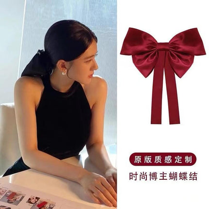 Summer big bow ribbon hairpin women's high-grade back head top clip spring clip hairpin clip hair accessories 17cm