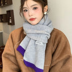 Contrast color knitted scarf--12 light gray / 30*160