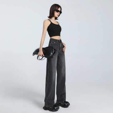 American Style Retro Old High Waist Straight Jeans Women's 2025 Spring New Loose Slim-Fit Pants