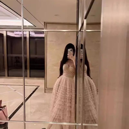 Socialite Sexy bling Lace Tube Top Beaded Sling Short Off-the-Waist Vest Tousled Long Skirt Cake Skirt suit