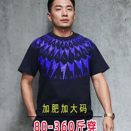 340kg plus fat plus size European trendy brand blockbuster hot drilling lightning men and women wear loose short sleeve T-shirt fat jacket