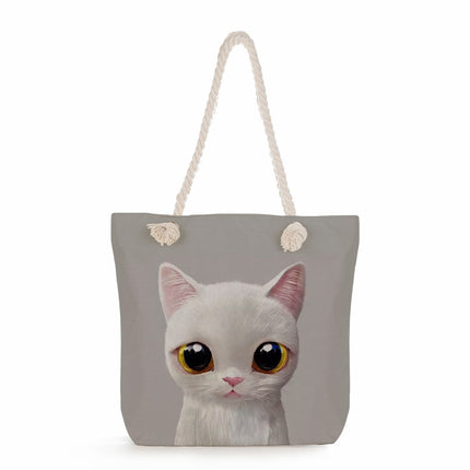 Cross-border Cute Cat Printed Shoulder Bag Simple Portable Storage Beach Bag Fashionable All-match Handbag