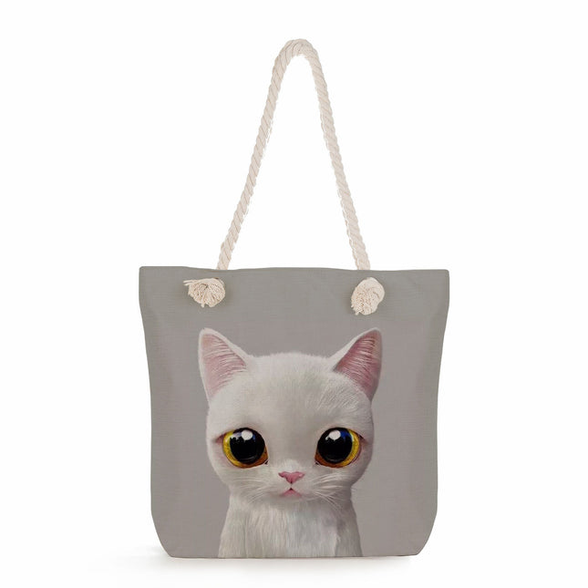 Cross-border Cute Cat Printed Shoulder Bag Simple Portable Storage Beach Bag Fashionable All-match Handbag