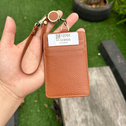 Fashion Genuine Leather Hangtag One-sided ID badge Wrist Wear Drawable Waist Card Bag Japanese and Korean Work Card Set