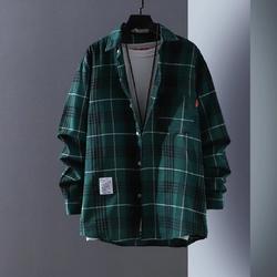 Letter printed plaid shirt men's spring and summer fast hand online celebrity same slim-fit long sleeve shirt thin coat fashion