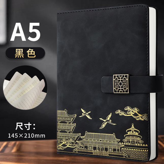 Guochao A5 Notebook Business Notepad 2025 New Student Diary Leather Cover Can Print Logo