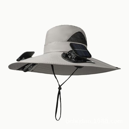 Summer Popular Fisherman Hat Solar Double Fan Rechargeable Hat Cross-Border Wholesale Sunshade and Sun Protection Essential for Fishing