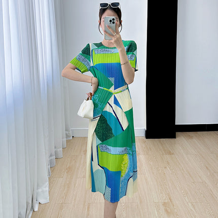 Miyake Dress Women's 2023 Summer New All-match Color Matching Foreign Trade High-end Design Pleated Elegant Commuter Dress