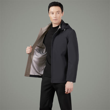 Removable Hooded Men's Jacket Spring and Autum Mulberry Silk Men's Zipper Jacket Middle-Aged Dad Casual Top