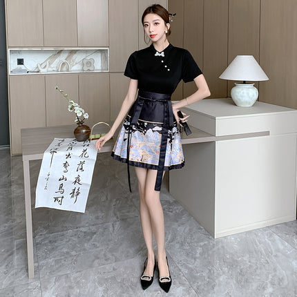 Summer Style Qianli Jiangshan Short Horse-Faced Skirt for Daily Commuting Girls to Wear in National Style, New Chinoiserie and Elegant