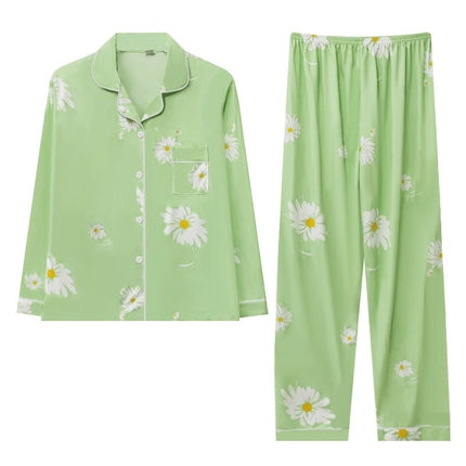 Factory Foreign Trade Pajamas Women's Spring and Autumn High-end Fresh Green Cardigan Long-sleeved Women's Casual Winter Home Clothes suit