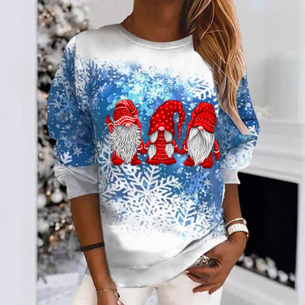 New Product 2025 Autumn and Winter Independent Station Aliexpress Wish Christmas Snowflake Print Round Neck Sweatshirt Women's Tops